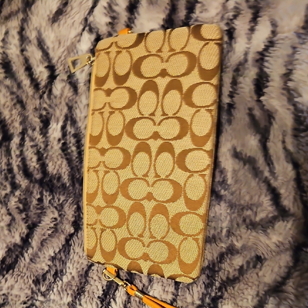 Coach Beige and Brown Signature Wristlet